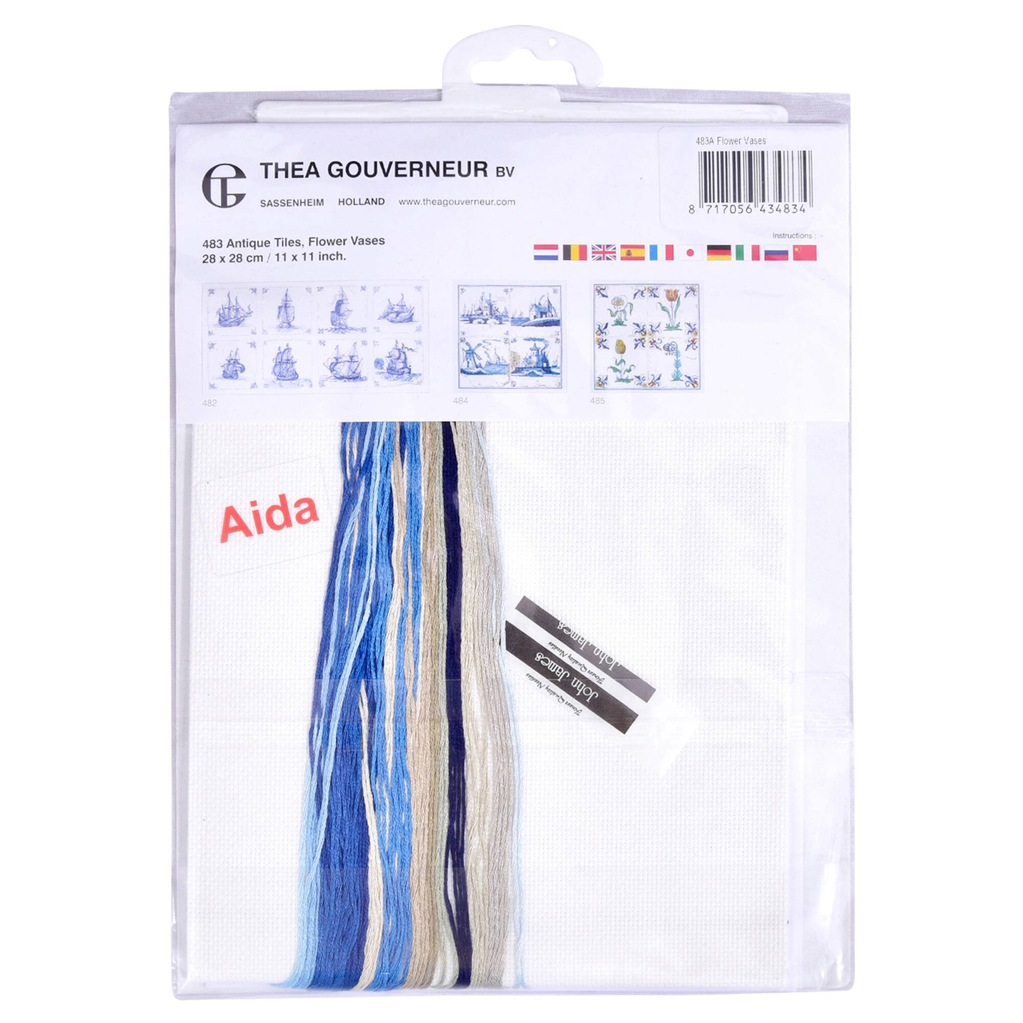 Thea Gouverneur Since 1959® Delft Blue Flower Counted Cross Stitch Kit